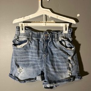 Juniors Indigo Rein Cinched Shortie Shorts